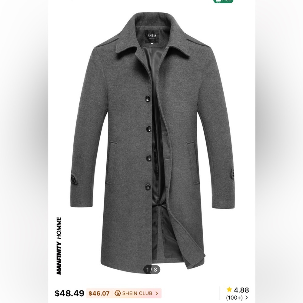 Charcoal Shein men’s Overcoat